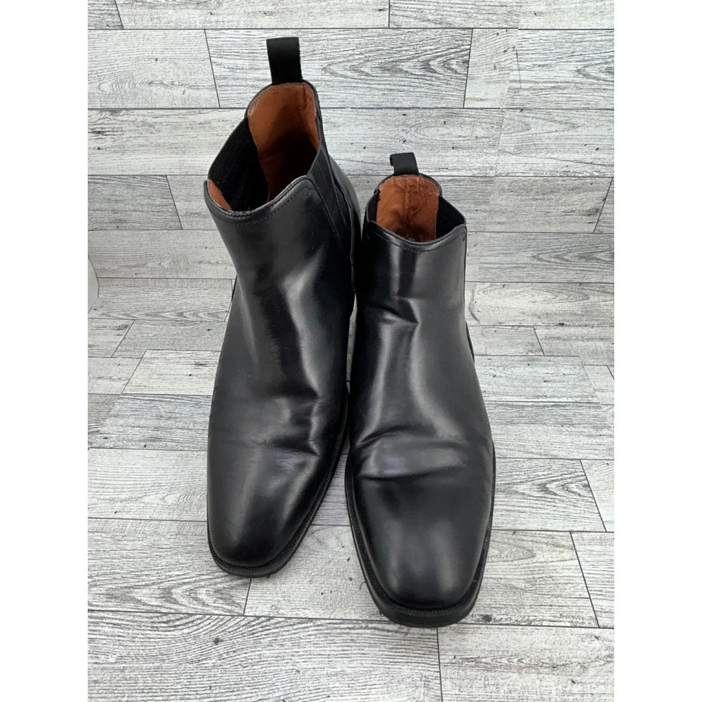 Florsheim Men Black Leather Chelsea Boots Square Toe Plaid Gore 11834-001 Sz 10M